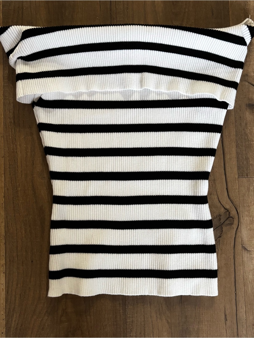 Sweet Rain Black & White Striped Off-Shoulder Ribbed Tank